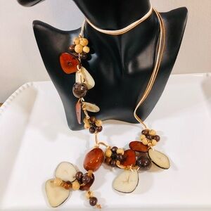 Tagua Nut Necklace Brown and Cream 21 Inches